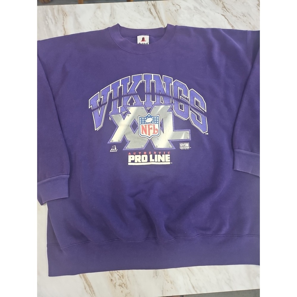 Vintage 90s Minnesota Vikings Sweatshirt XXL NFL Pro Line Riddell USA Purple
